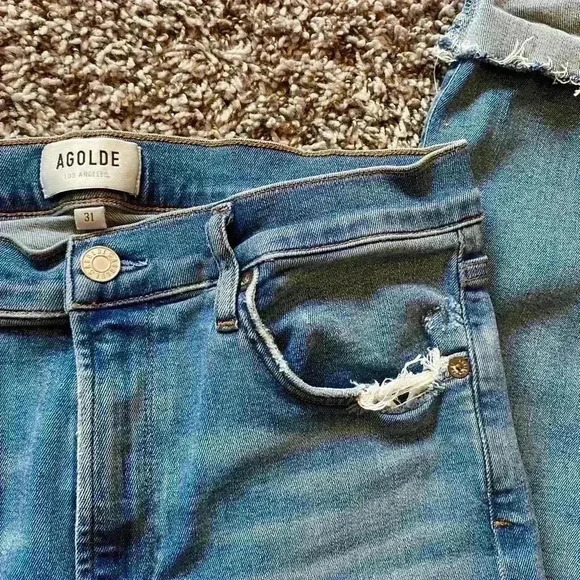 Agolde Sophie crop light wash Raw hem blue jeans size 31 - Picture 6 of 9